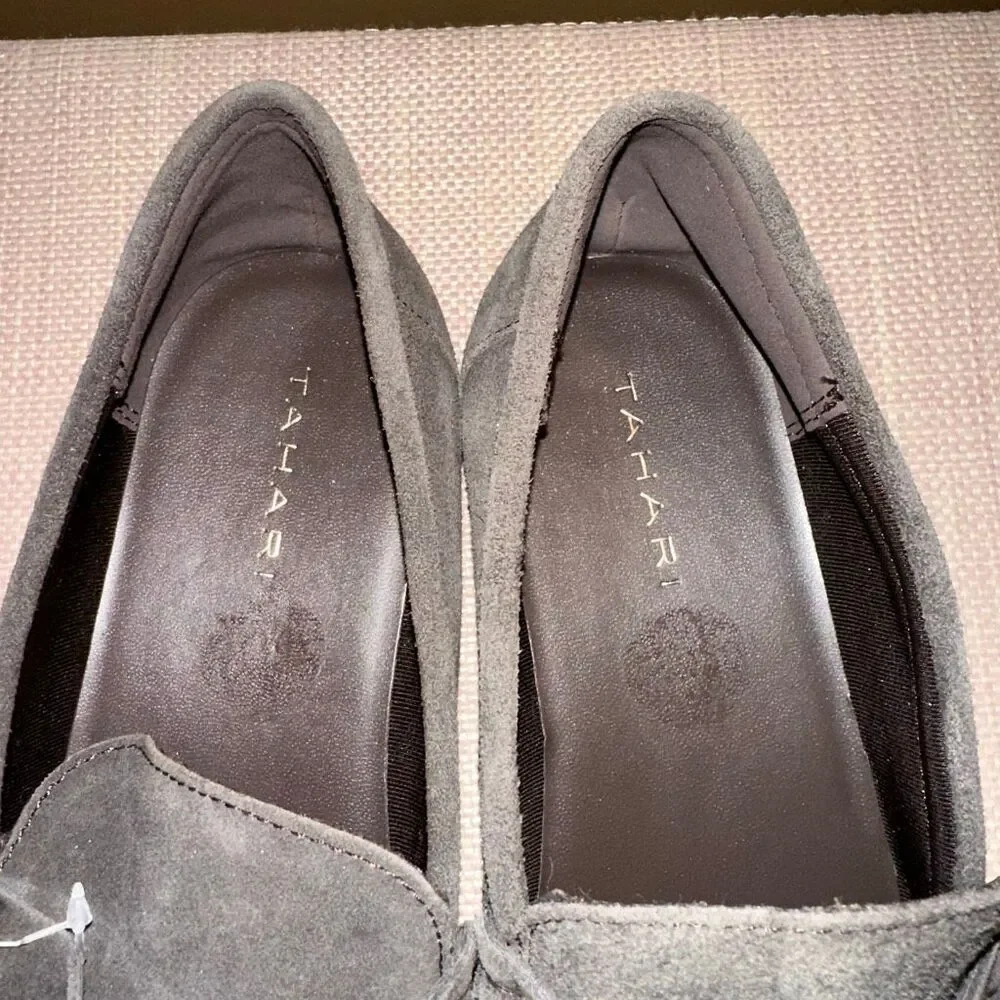 Tahari Women’s 9 Teagan Leather Suede Penny Loafers Dark Brown Gray NWT